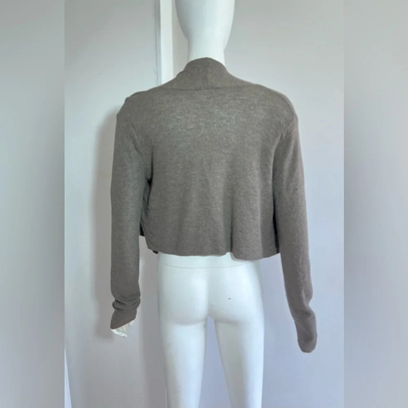Eileen Fisher crop 100% wool Cardigan Open Front Sweater draped Brown Size PP - Picture 3 of 6